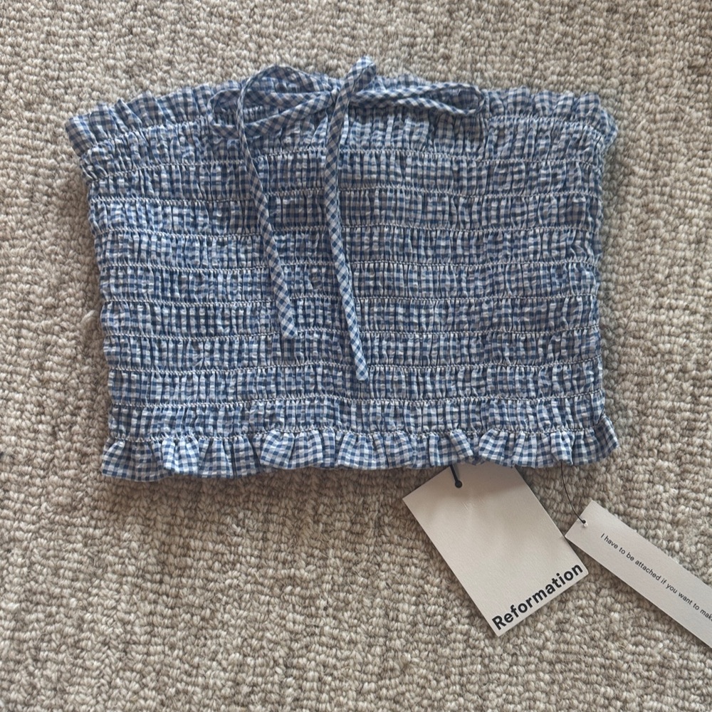Reformation Textured Blue Crop Top